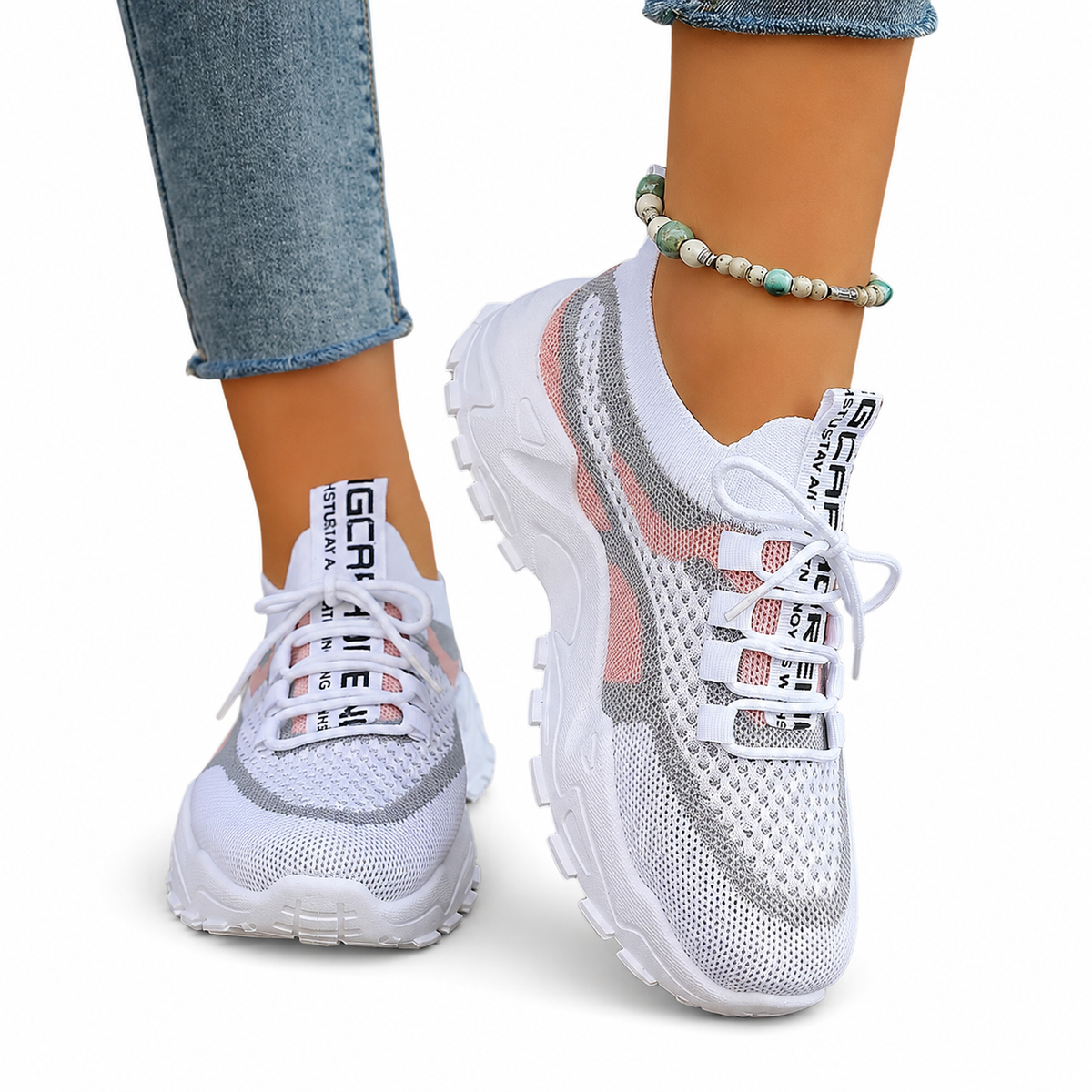 Women's Breathable Colorblock Sneakers - Pink - product image 1